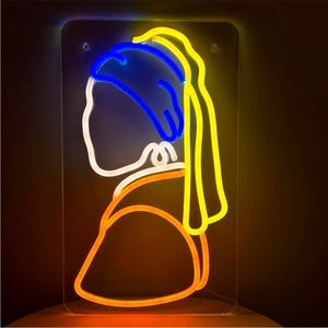 Neon Girl With The Pearl Earrings Art Museum History LED Light Bedroom Decor